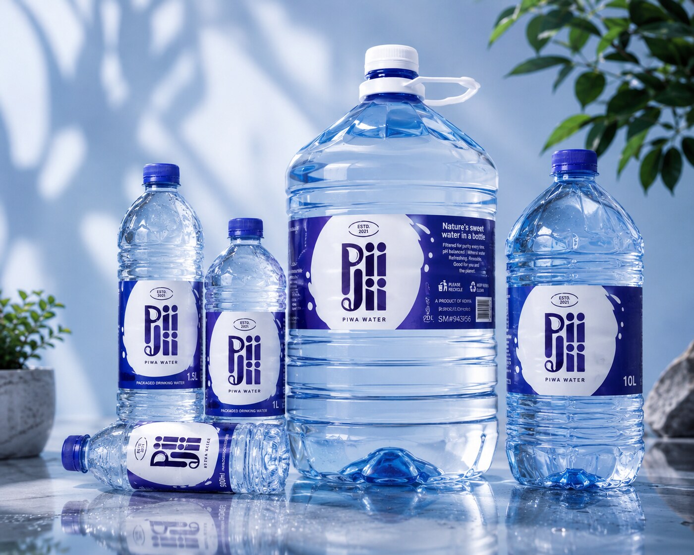 PiiJii Piwa Water purified drinking water bottles in multiple sizes